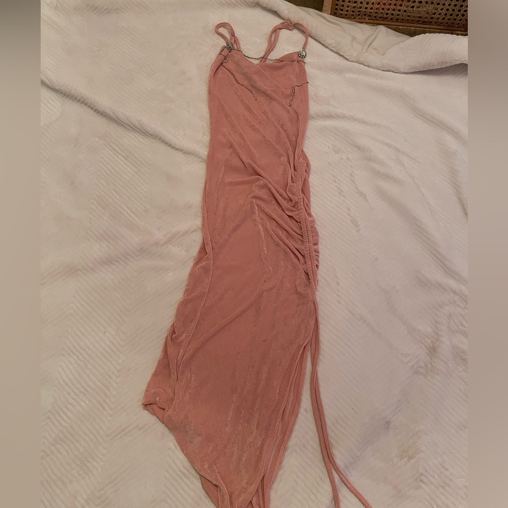 Long pink dress with rhinestones